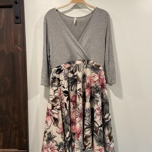 Gray and Beige Floral Nursing Dress